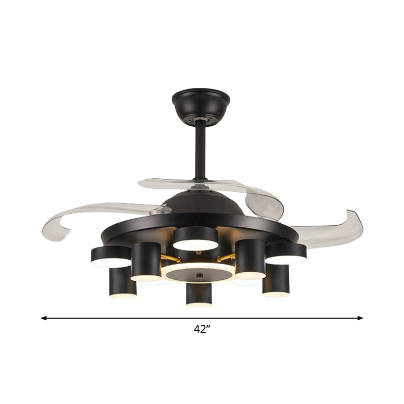 Round Bedroom Hanging Fan Lamp Metal 42" Wide LED Contemporary Semi Flush Ceiling Light, 4 Blades Clearhalo 'Ceiling Fans with Lights' 'Ceiling Fans' 'Modern Ceiling Fans' 'Modern' Lighting' 1985638