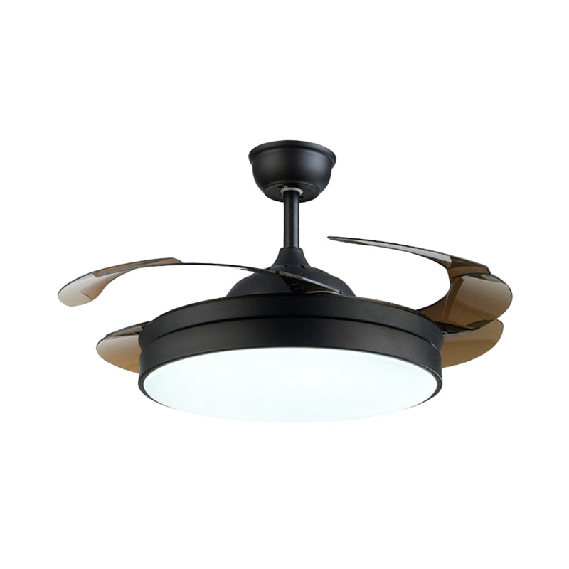 Round Bedroom Hanging Fan Lamp Metal 42" Wide LED Contemporary Semi Flush Ceiling Light, 4 Blades Black B Clearhalo 'Ceiling Fans with Lights' 'Ceiling Fans' 'Modern Ceiling Fans' 'Modern' Lighting' 1985639
