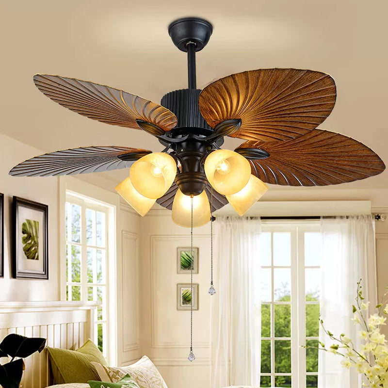 5-Blade 5 Heads Bedroom Ceiling Fan Lamp Modern Black Semi-Flush Light with Conic Plastic Shade, 52" Wide Clearhalo 'Ceiling Fans with Lights' 'Ceiling Fans' 'Modern Ceiling Fans' 'Modern' Lighting' 1985643