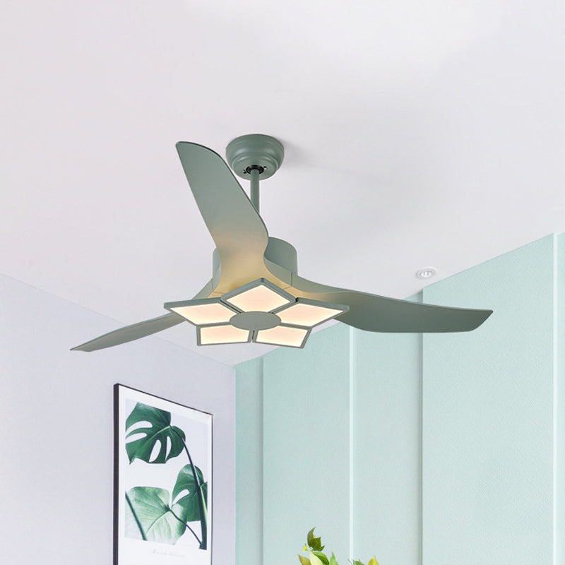 50" Wide Acrylic Geometric Semi Flush Light Modernist LED Hanging Fan Lamp Fixture, 5 Blades Green A Clearhalo 'Ceiling Fans with Lights' 'Ceiling Fans' 'Modern Ceiling Fans' 'Modern' Lighting' 1985648