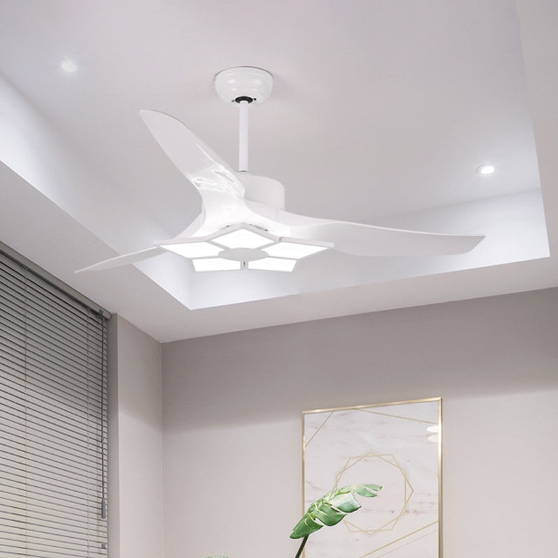 50" Wide Acrylic Geometric Semi Flush Light Modernist LED Hanging Fan Lamp Fixture, 5 Blades White A Clearhalo 'Ceiling Fans with Lights' 'Ceiling Fans' 'Modern Ceiling Fans' 'Modern' Lighting' 1985657
