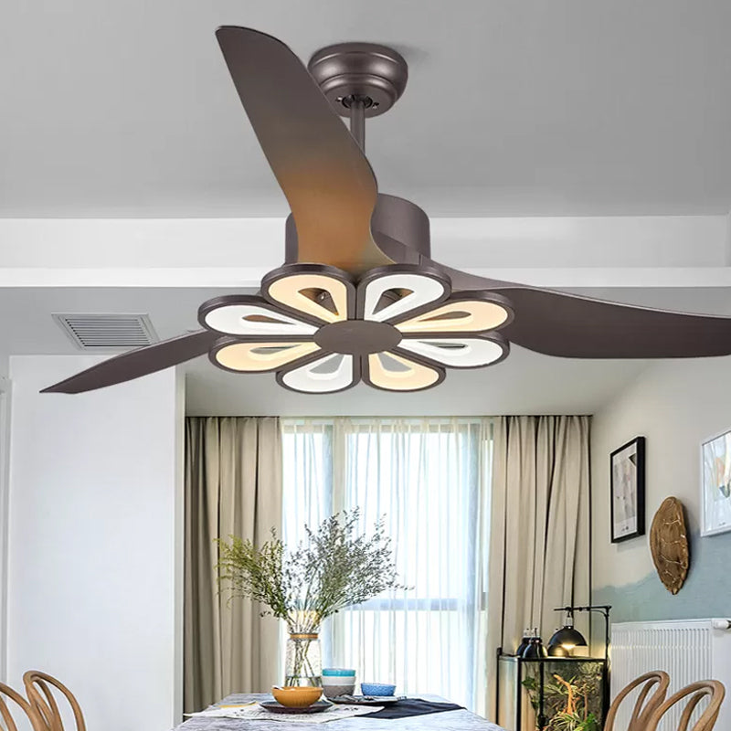 50" Wide Acrylic Geometric Semi Flush Light Modernist LED Hanging Fan Lamp Fixture, 5 Blades Black B Clearhalo 'Ceiling Fans with Lights' 'Ceiling Fans' 'Modern Ceiling Fans' 'Modern' Lighting' 1985664