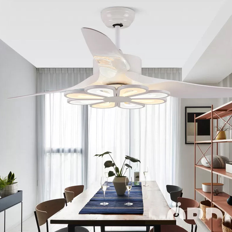 50" Wide Acrylic Geometric Semi Flush Light Modernist LED Hanging Fan Lamp Fixture, 5 Blades White B Clearhalo 'Ceiling Fans with Lights' 'Ceiling Fans' 'Modern Ceiling Fans' 'Modern' Lighting' 1985667