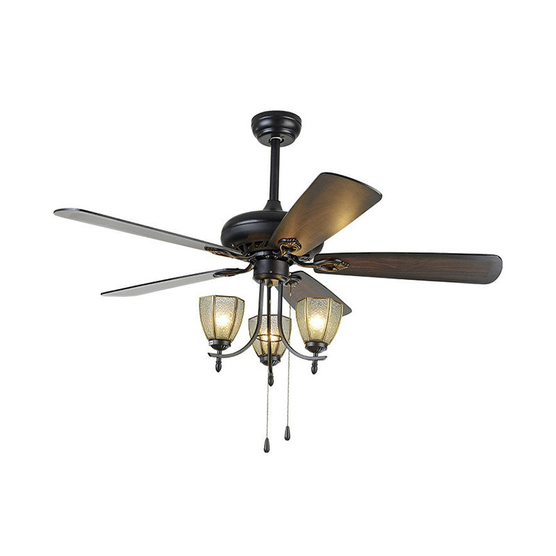 5-Blade 3 Lights Semi Flush Traditional Tapered Metallic Hanging Fan Light Fixture in Black, 52" Wide Black D Clearhalo 'Ceiling Fans with Lights' 'Ceiling Fans' Lighting' 1985676