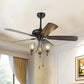 5-Blade 3 Lights Semi Flush Traditional Tapered Metallic Hanging Fan Light Fixture in Black, 52" Wide Clearhalo 'Ceiling Fans with Lights' 'Ceiling Fans' Lighting' 1985677
