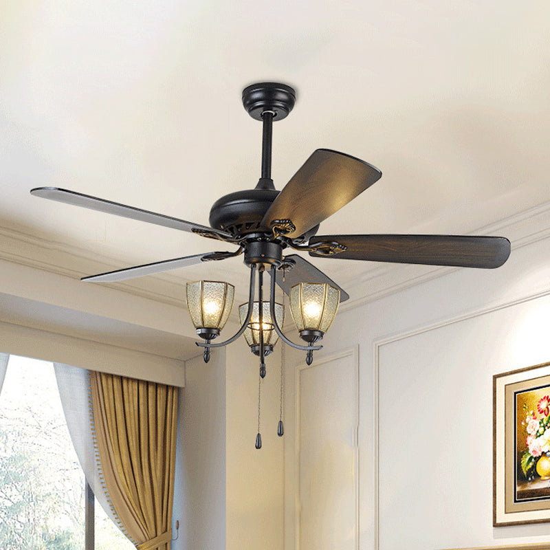 5-Blade 3 Lights Semi Flush Traditional Tapered Metallic Hanging Fan Light Fixture in Black, 52" Wide Clearhalo 'Ceiling Fans with Lights' 'Ceiling Fans' Lighting' 1985677
