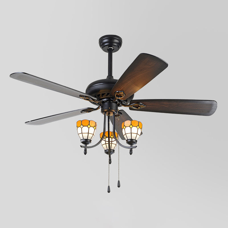 5-Blade 3 Lights Semi Flush Traditional Tapered Metallic Hanging Fan Light Fixture in Black, 52" Wide Clearhalo 'Ceiling Fans with Lights' 'Ceiling Fans' Lighting' 1985682