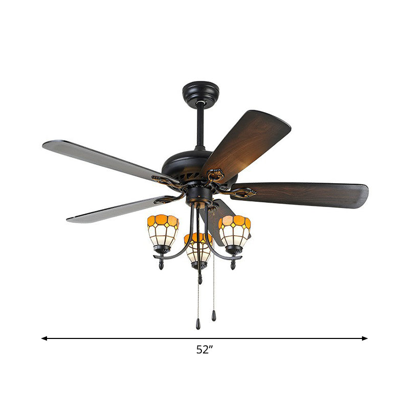 5-Blade 3 Lights Semi Flush Traditional Tapered Metallic Hanging Fan Light Fixture in Black, 52" Wide Clearhalo 'Ceiling Fans with Lights' 'Ceiling Fans' Lighting' 1985683
