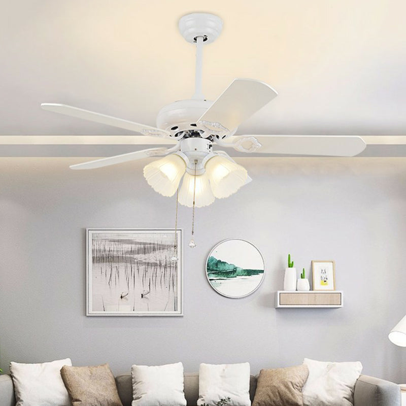 3-Blade Frosted Glass White Ceiling Fan Lamp Bell 42" Wide 3 Heads Traditional Semi Flush Light Fixture White Clearhalo 'Ceiling Fans with Lights' 'Ceiling Fans' Lighting' 1985719