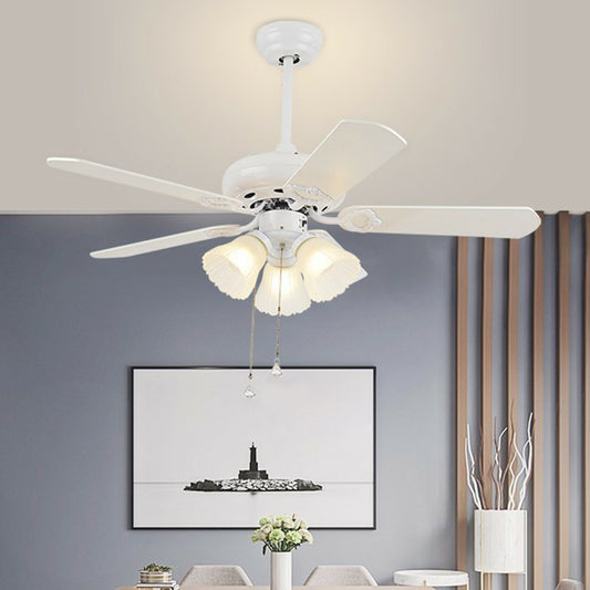 3-Blade Frosted Glass White Ceiling Fan Lamp Bell 42" Wide 3 Heads Traditional Semi Flush Light Fixture Clearhalo 'Ceiling Fans with Lights' 'Ceiling Fans' Lighting' 1985720
