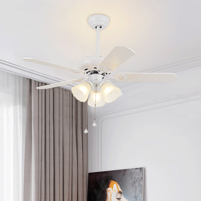 3-Blade Frosted Glass White Ceiling Fan Lamp Bell 42" Wide 3 Heads Traditional Semi Flush Light Fixture Clearhalo 'Ceiling Fans with Lights' 'Ceiling Fans' Lighting' 1985721