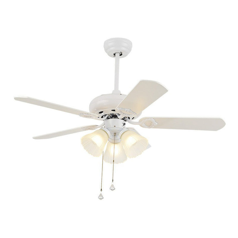 3-Blade Frosted Glass White Ceiling Fan Lamp Bell 42" Wide 3 Heads Traditional Semi Flush Light Fixture Clearhalo 'Ceiling Fans with Lights' 'Ceiling Fans' Lighting' 1985722