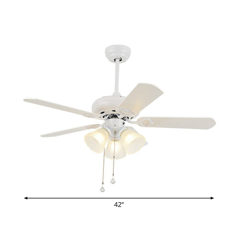 3-Blade Frosted Glass White Ceiling Fan Lamp Bell 42" Wide 3 Heads Traditional Semi Flush Light Fixture Clearhalo 'Ceiling Fans with Lights' 'Ceiling Fans' Lighting' 1985724