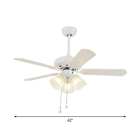 3-Blade Frosted Glass White Ceiling Fan Lamp Bell 42" Wide 3 Heads Traditional Semi Flush Light Fixture Clearhalo 'Ceiling Fans with Lights' 'Ceiling Fans' Lighting' 1985724