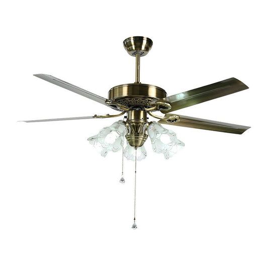 Frosted Glass Flower Semi Flush Rustic 52" Wide 3 Lights Dining Room Hanging Fan Light, 3 Blades Clearhalo 'Ceiling Fans with Lights' 'Ceiling Fans' Lighting' 1985735