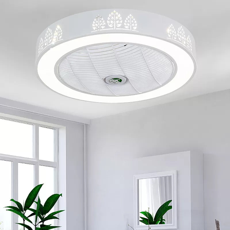Acrylic Round Laser-Cut Ceiling Fan Light Modernist LED White Semi Flush Mount, 23" Wide White B Clearhalo 'Ceiling Fans with Lights' 'Ceiling Fans' 'Modern Ceiling Fans' 'Modern' Lighting' 1985779