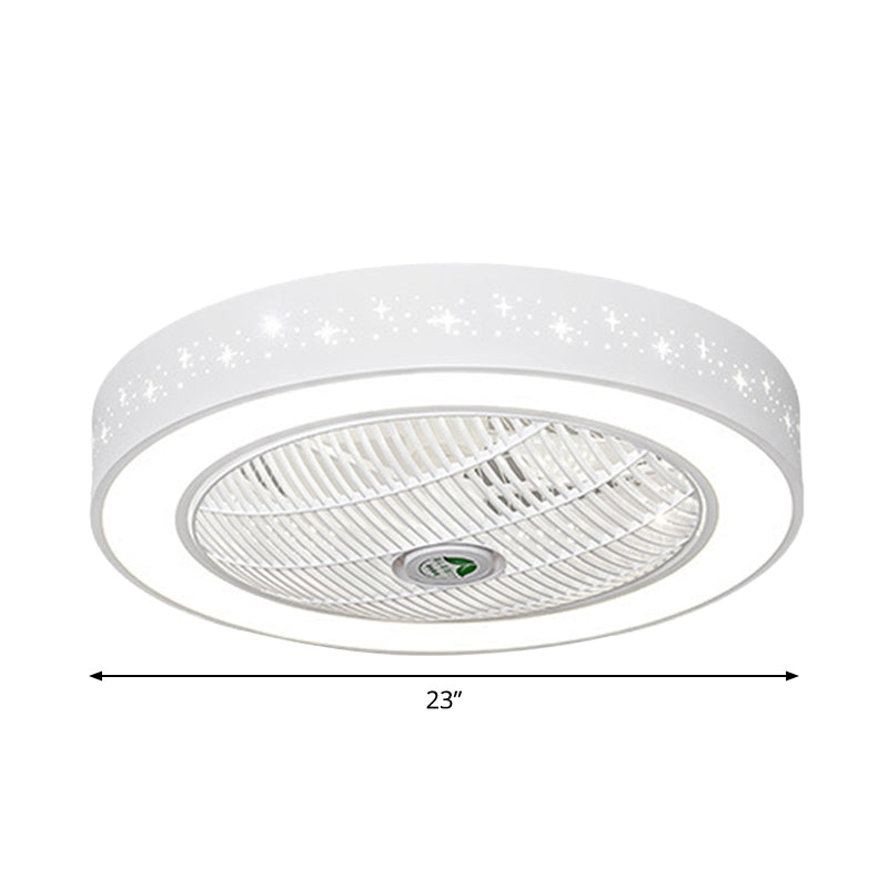 Acrylic Round Laser-Cut Ceiling Fan Light Modernist LED White Semi Flush Mount, 23" Wide Clearhalo 'Ceiling Fans with Lights' 'Ceiling Fans' 'Modern Ceiling Fans' 'Modern' Lighting' 1985788