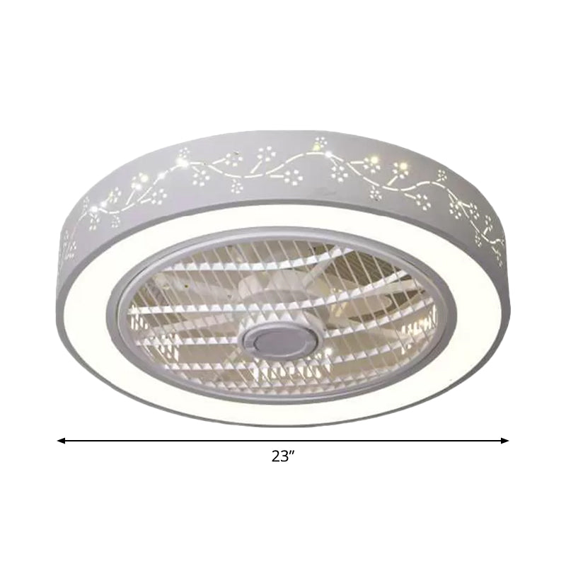Acrylic Round Laser-Cut Ceiling Fan Light Modernist LED White Semi Flush Mount, 23" Wide Clearhalo 'Ceiling Fans with Lights' 'Ceiling Fans' 'Modern Ceiling Fans' 'Modern' Lighting' 1985794