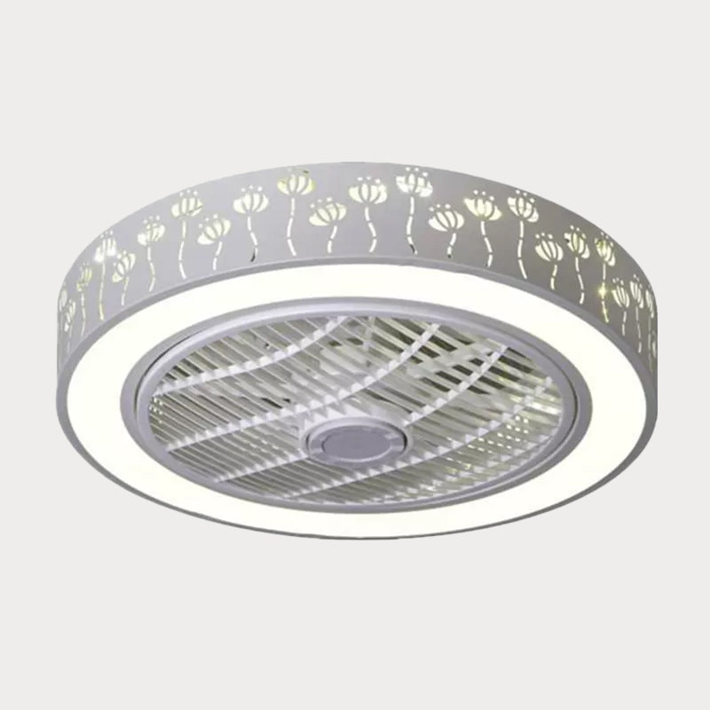 Acrylic Round Laser-Cut Ceiling Fan Light Modernist LED White Semi Flush Mount, 23" Wide Clearhalo 'Ceiling Fans with Lights' 'Ceiling Fans' 'Modern Ceiling Fans' 'Modern' Lighting' 1985796