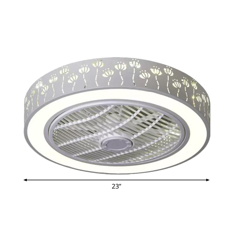 Acrylic Round Laser-Cut Ceiling Fan Light Modernist LED White Semi Flush Mount, 23" Wide Clearhalo 'Ceiling Fans with Lights' 'Ceiling Fans' 'Modern Ceiling Fans' 'Modern' Lighting' 1985797