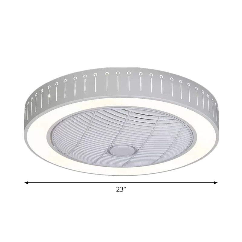 Acrylic Round Laser-Cut Ceiling Fan Light Modernist LED White Semi Flush Mount, 23" Wide Clearhalo 'Ceiling Fans with Lights' 'Ceiling Fans' 'Modern Ceiling Fans' 'Modern' Lighting' 1985803