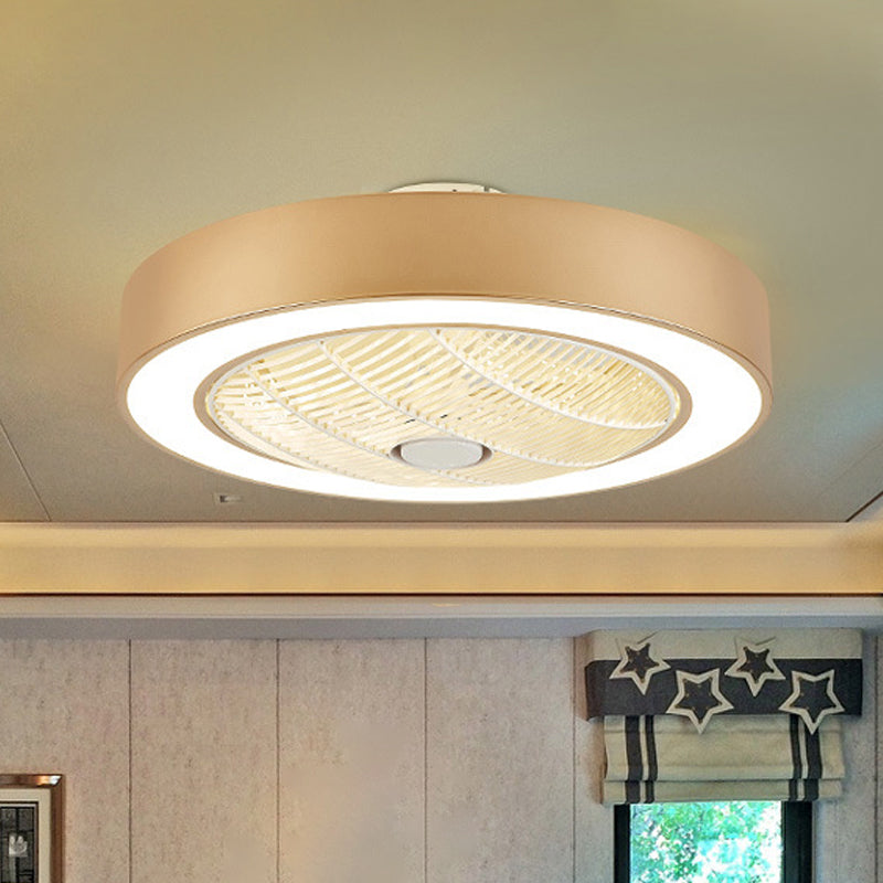 22" Wide Nordic LED Semi Flush Mount Light Drum Hanging Fan Lamp with Acrylic Shade for Dining Room Gold Clearhalo 'Ceiling Fans with Lights' 'Ceiling Fans' 'Modern Ceiling Fans' 'Modern' Lighting' 1985807