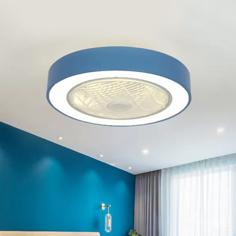 22" Wide Nordic LED Semi Flush Mount Light Drum Hanging Fan Lamp with Acrylic Shade for Dining Room Blue Clearhalo 'Ceiling Fans with Lights' 'Ceiling Fans' 'Modern Ceiling Fans' 'Modern' Lighting' 1985816
