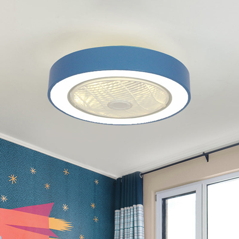 22" Wide Nordic LED Semi Flush Mount Light Drum Hanging Fan Lamp with Acrylic Shade for Dining Room Clearhalo 'Ceiling Fans with Lights' 'Ceiling Fans' 'Modern Ceiling Fans' 'Modern' Lighting' 1985817