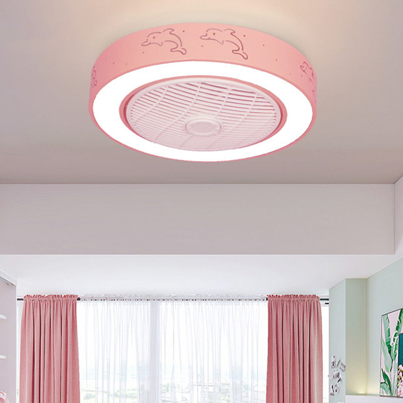 22" Wide Nordic LED Semi Flush Mount Light Drum Hanging Fan Lamp with Acrylic Shade for Dining Room Pink Clearhalo 'Ceiling Fans with Lights' 'Ceiling Fans' 'Modern Ceiling Fans' 'Modern' Lighting' 1985820
