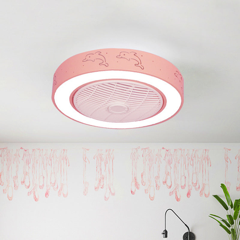 22" Wide Nordic LED Semi Flush Mount Light Drum Hanging Fan Lamp with Acrylic Shade for Dining Room Clearhalo 'Ceiling Fans with Lights' 'Ceiling Fans' 'Modern Ceiling Fans' 'Modern' Lighting' 1985821