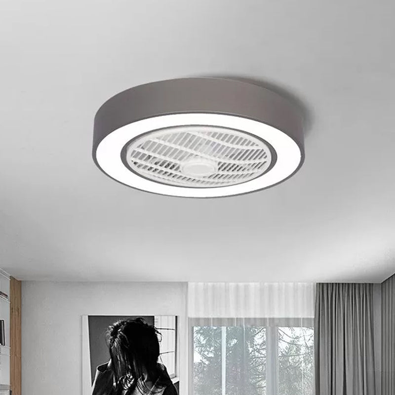 22" Wide Nordic LED Semi Flush Mount Light Drum Hanging Fan Lamp with Acrylic Shade for Dining Room Grey Clearhalo 'Ceiling Fans with Lights' 'Ceiling Fans' 'Modern Ceiling Fans' 'Modern' Lighting' 1985827