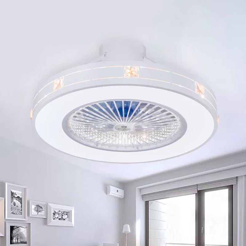 23" Wide Circular Semi Flush Modern Acrylic Living Room LED Ceiling Fan Light Fixture with 6 Blades Light Gray-White Clearhalo 'Ceiling Fans with Lights' 'Ceiling Fans' 'Modern Ceiling Fans' 'Modern' Lighting' 1985843