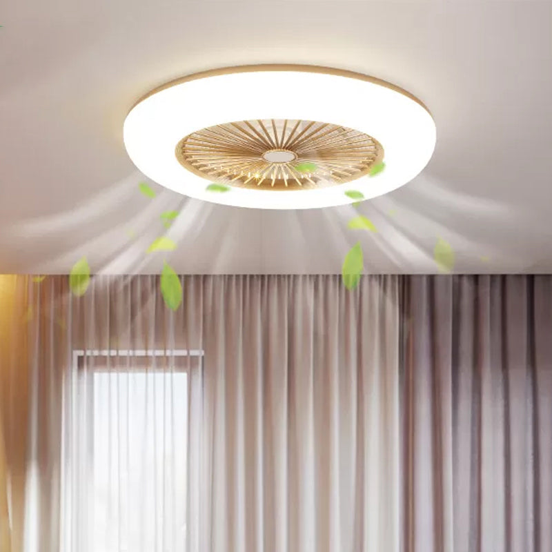 Round Bedroom 5-Blade Semi-Flush Mount Acrylic LED Contemporary Pendant Fan Light, 22" Wide Yellow Clearhalo 'Ceiling Fans with Lights' 'Ceiling Fans' 'Modern Ceiling Fans' 'Modern' Lighting' 1985847