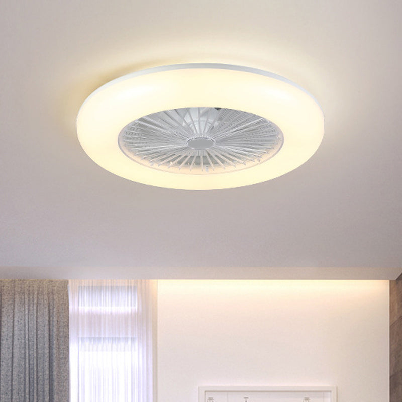 Round Bedroom 5-Blade Semi-Flush Mount Acrylic LED Contemporary Pendant Fan Light, 22" Wide White Clearhalo 'Ceiling Fans with Lights' 'Ceiling Fans' 'Modern Ceiling Fans' 'Modern' Lighting' 1985851