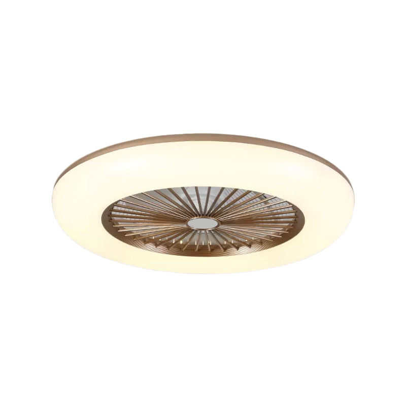 Round Bedroom 5-Blade Semi-Flush Mount Acrylic LED Contemporary Pendant Fan Light, 22" Wide Coffee Clearhalo 'Ceiling Fans with Lights' 'Ceiling Fans' 'Modern Ceiling Fans' 'Modern' Lighting' 1985854