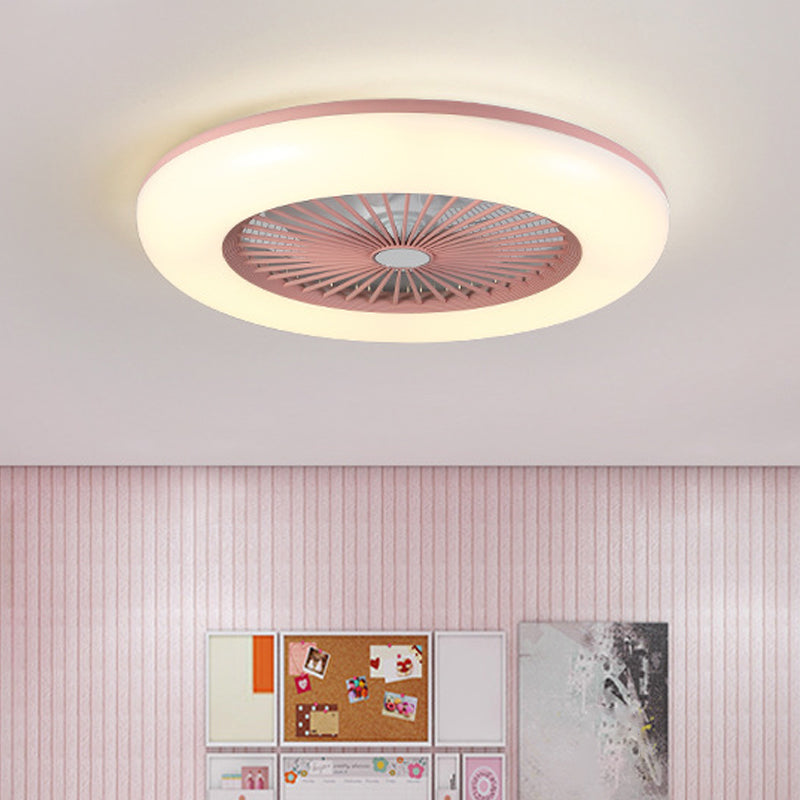 Round Bedroom 5-Blade Semi-Flush Mount Acrylic LED Contemporary Pendant Fan Light, 22" Wide Pink Clearhalo 'Ceiling Fans with Lights' 'Ceiling Fans' 'Modern Ceiling Fans' 'Modern' Lighting' 1985862