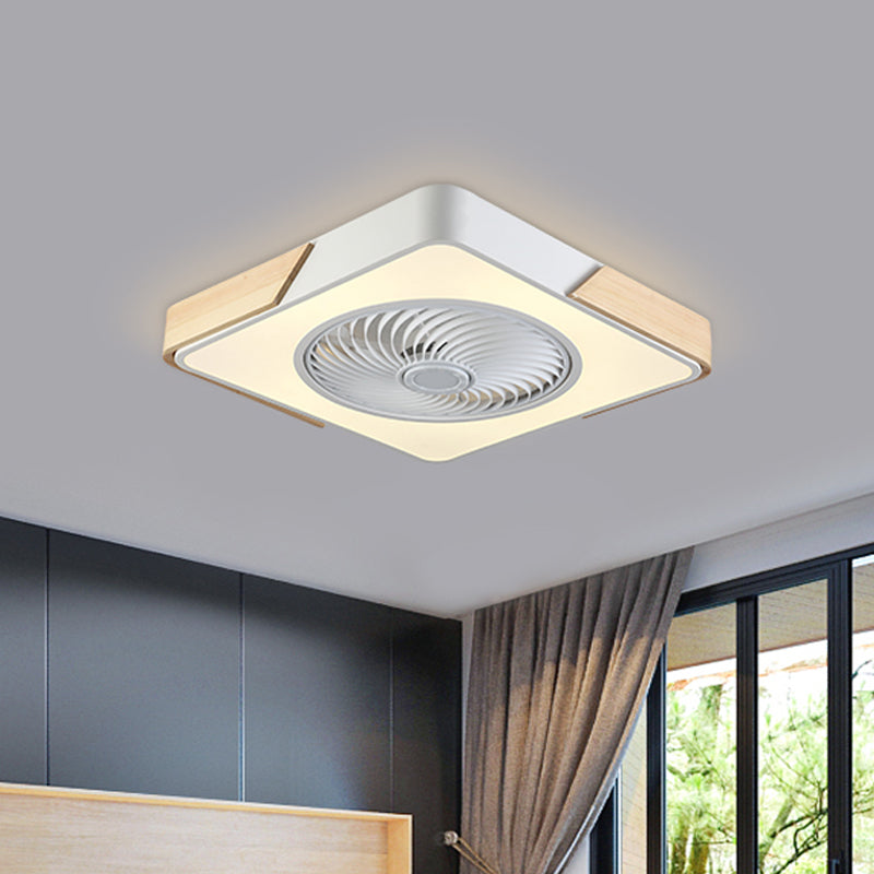 20.5" Wide LED Bedroom Semi Flush Mounting Simple Hanging Fan Light with Geometric Acrylic Shade Yellow-White Square Clearhalo 'Ceiling Fans with Lights' 'Ceiling Fans' 'Modern Ceiling Fans' 'Modern' Lighting' 1985869