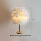 Nordic 1 Head Night Table Lamp White Ball Nightstand Light with Feather Shade and Wood Base Clearhalo 'Lamps' 'Table Lamps' Lighting' 1985877