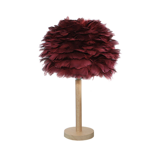 Feather Flower-Like Night Lamp Modern 1-Light Grey/Blue/Burgundy and Wood Table Light for Bedroom Clearhalo 'Lamps' 'Table Lamps' Lighting' 1985883