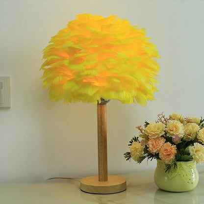Feather Flower-Like Night Lamp Modern 1-Light Grey/Blue/Burgundy and Wood Table Light for Bedroom Yellow Clearhalo 'Lamps' 'Table Lamps' Lighting' 1985885