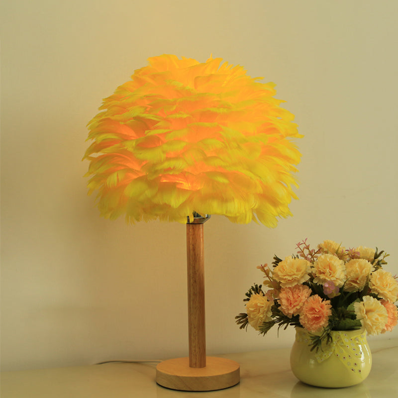 Feather Flower-Like Night Lamp Modern 1-Light Grey/Blue/Burgundy and Wood Table Light for Bedroom Clearhalo 'Lamps' 'Table Lamps' Lighting' 1985886