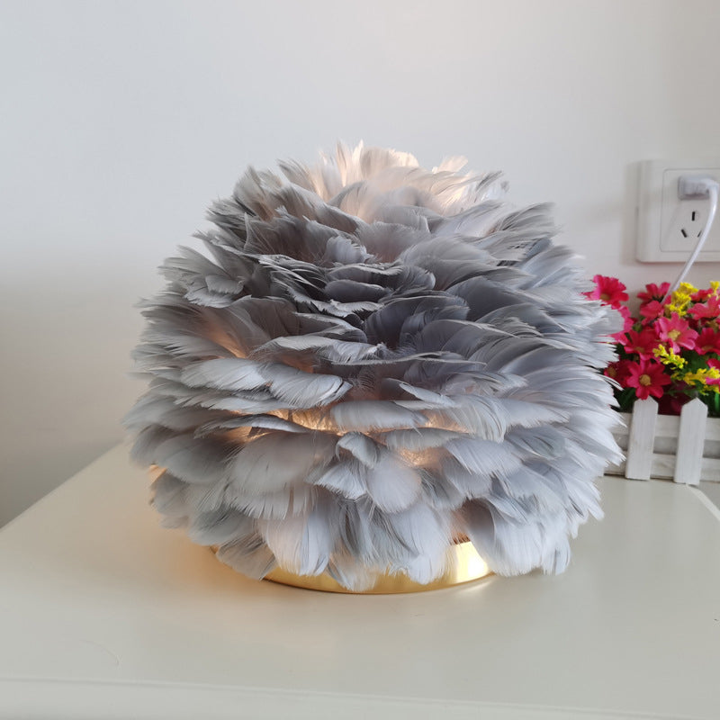 Flower Blossom Girls Bedside Table Lamp Feather 1 Head Modern Stylish Night Light in Pink/Apricot/White Clearhalo 'Lamps' 'Table Lamps' Lighting' 1985899