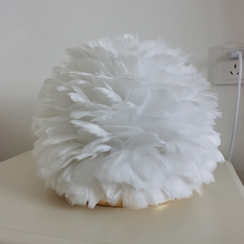 Flower Blossom Girls Bedside Table Lamp Feather 1 Head Modern Stylish Night Light in Pink/Apricot/White White Clearhalo 'Lamps' 'Table Lamps' Lighting' 1985903