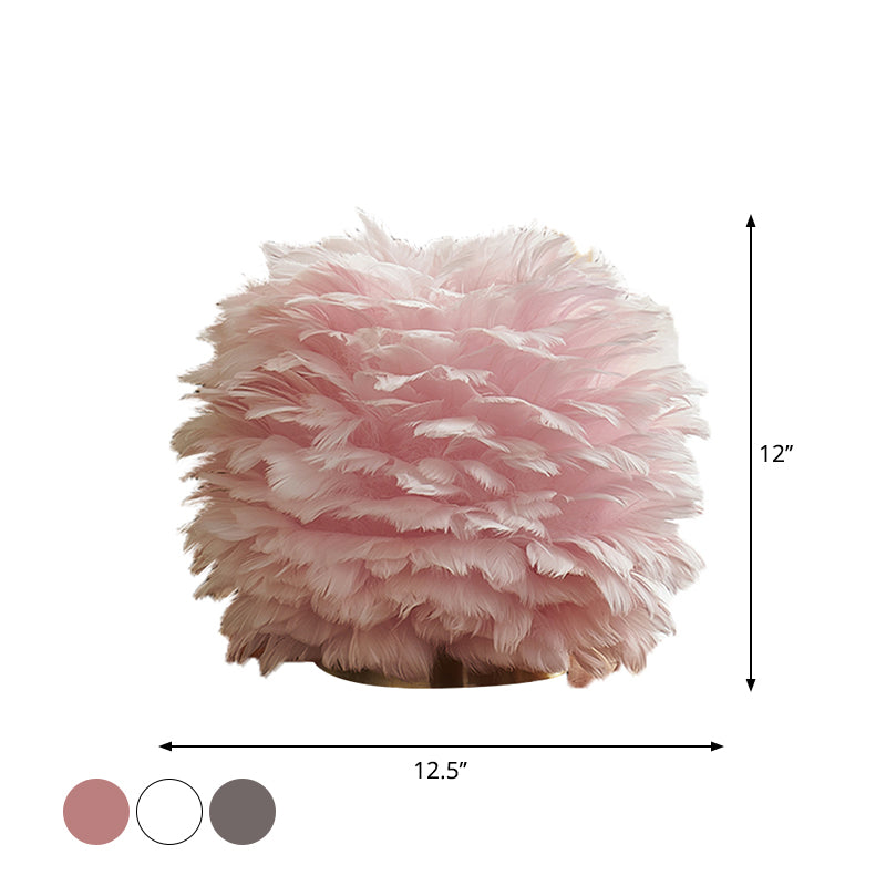 Grey/White/Pink Spherical Night Lamp Nordic Single-Bulb Feather Table Stand Light for Living Room Clearhalo 'Lamps' 'Table Lamps' Lighting' 1985914