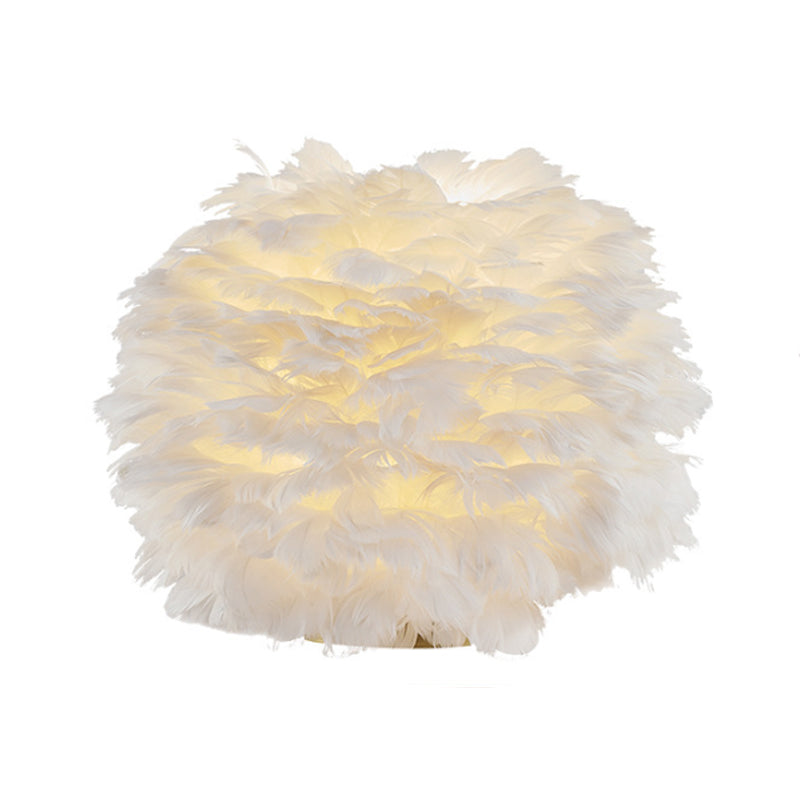 Grey/White/Pink Spherical Night Lamp Nordic Single-Bulb Feather Table Stand Light for Living Room Clearhalo 'Lamps' 'Table Lamps' Lighting' 1985917