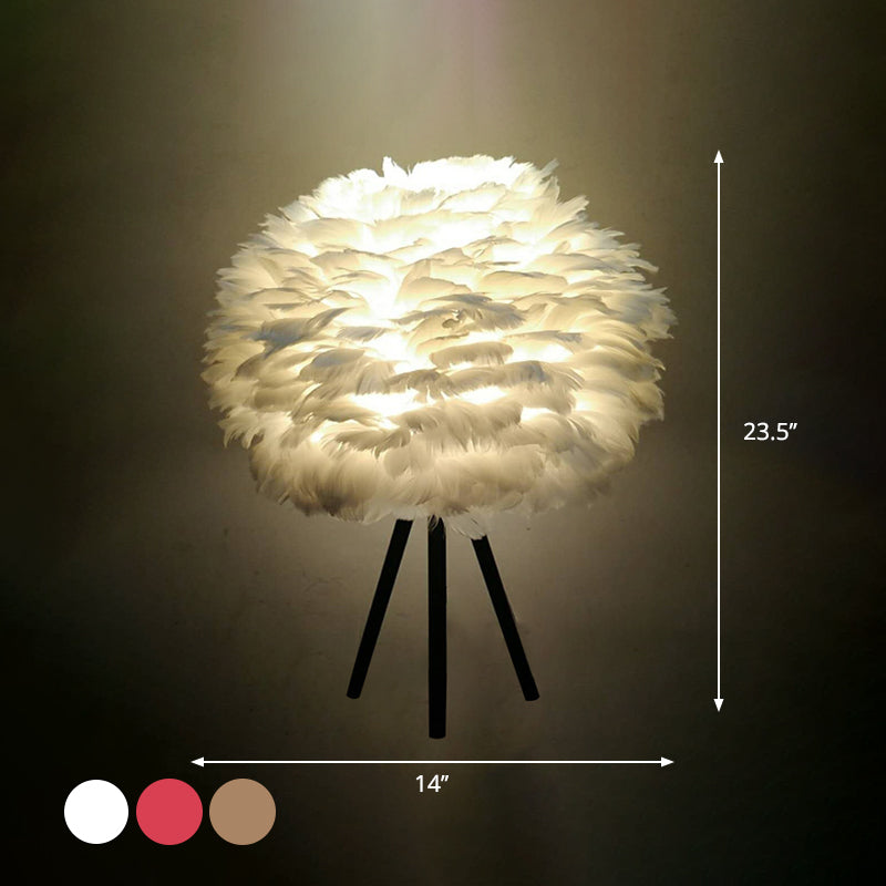 Global Feather Night Light Nordic 1-Light White/Red/Pink Table Lamp with 3-Leg Stand in Black/White Clearhalo 'Lamps' 'Table Lamps' Lighting' 1985924