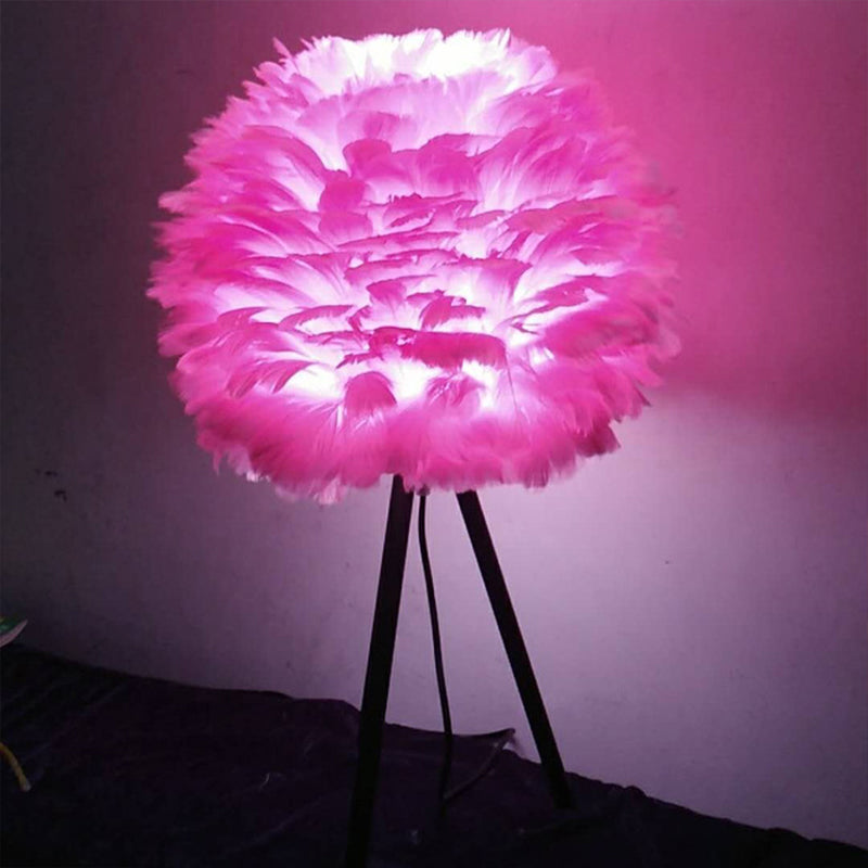 Global Feather Night Light Nordic 1-Light White/Red/Pink Table Lamp with 3-Leg Stand in Black/White Clearhalo 'Lamps' 'Table Lamps' Lighting' 1985926