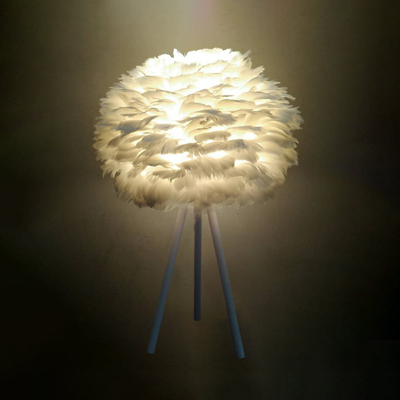 Global Feather Night Light Nordic 1-Light White/Red/Pink Table Lamp with 3-Leg Stand in Black/White Clearhalo 'Lamps' 'Table Lamps' Lighting' 1985929