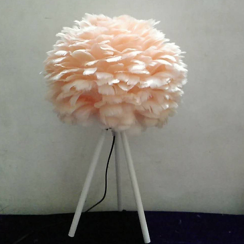 Global Feather Night Light Nordic 1-Light White/Red/Pink Table Lamp with 3-Leg Stand in Black/White White Pink Clearhalo 'Lamps' 'Table Lamps' Lighting' 1985932