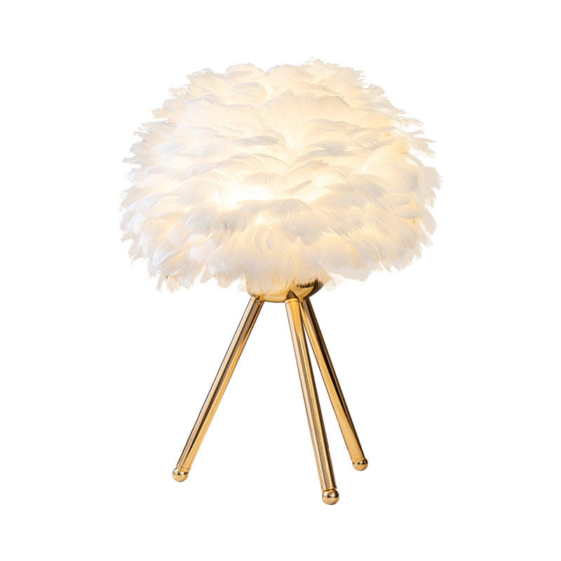 Bloom Nightstand Lamp Nordic Feather Single White/Pink Table Light with White/Gold Tripod for Bedroom Clearhalo 'Lamps' 'Table Lamps' Lighting' 1985936